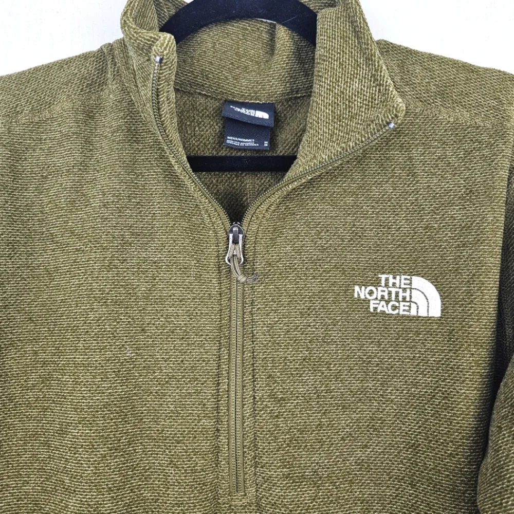 The North Face 1/4 Zip Pullover Jacket Fleece Green Textured‎ Men's Size Medium